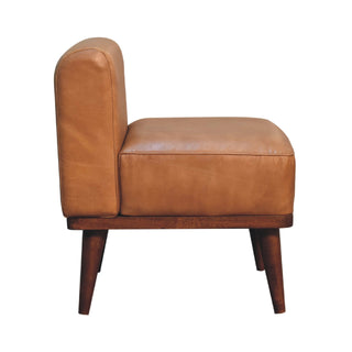 Mango Wood Frame Buffalo Hide Leather Backrest Stool