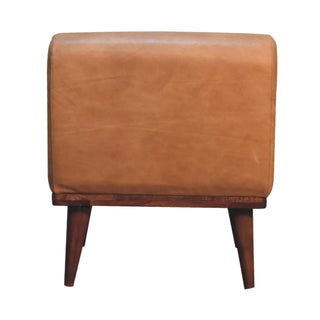 Mango Wood Frame Buffalo Hide Leather Backrest Stool