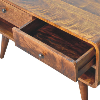 Mango Wood TV Stand with 2 Drawers and 2 Shelves, Chestnut Finish