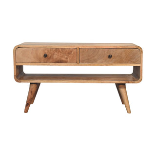 2-Drawer, 1-Shelf Coffee Table in Mango Wood with Oak Finish