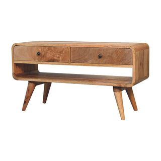 2-Drawer, 1-Shelf Coffee Table in Mango Wood with Oak Finish