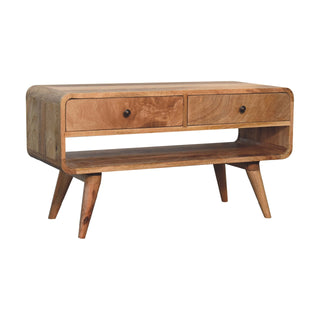 2-Drawer, 1-Shelf Coffee Table in Mango Wood with Oak Finish