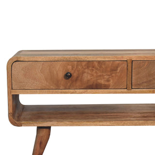 2-Drawer, 1-Shelf Coffee Table in Mango Wood with Oak Finish