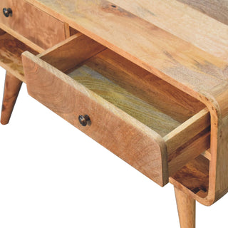 2-Drawer, 1-Shelf Coffee Table in Mango Wood with Oak Finish