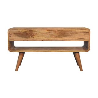 2-Drawer, 1-Shelf Coffee Table in Mango Wood with Oak Finish