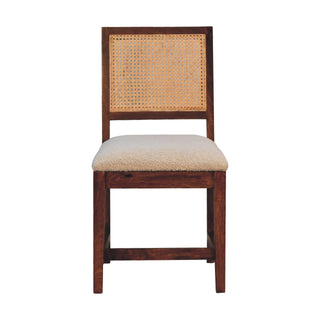 Boucle Upholstered Dining Chair in Rattan & Mango Wood