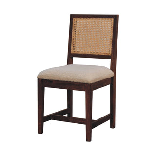 Boucle Upholstered Dining Chair in Rattan & Mango Wood