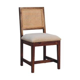Boucle Upholstered Dining Chair in Rattan & Mango Wood