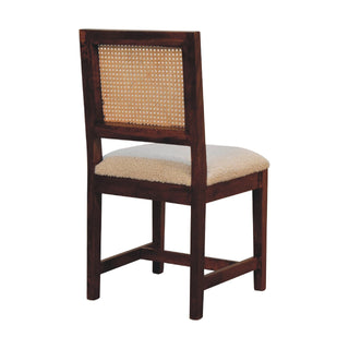 Boucle Upholstered Dining Chair in Rattan & Mango Wood