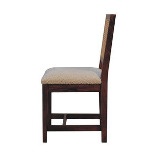 Boucle Upholstered Dining Chair in Rattan & Mango Wood