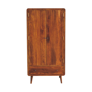 Mango Wood Double Wardrobe with 1 Drawer, Chestnut Finish