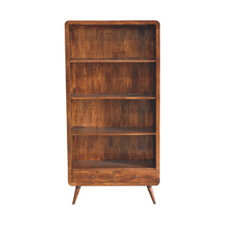 Mango Wood 4 Shelves 2 Drawers Bookcase, Chestnut Finish