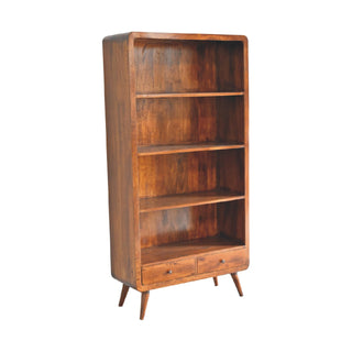 Mango Wood 4 Shelves 2 Drawers Bookcase, Chestnut Finish