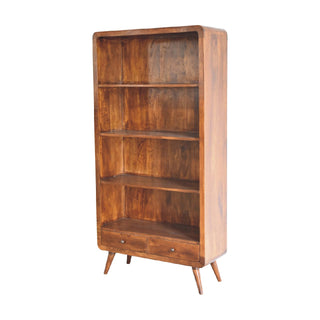 Mango Wood 4 Shelves 2 Drawers Bookcase, Chestnut Finish