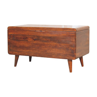 Curved Lift-Up Blanket Box in Mango Wood with Chestnut Finish