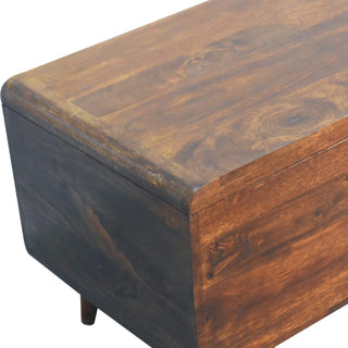 Curved Lift-Up Blanket Box in Mango Wood with Chestnut Finish