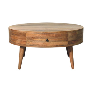 Odyssey Round Coffee Table in Mango Wood with Oak Finish
