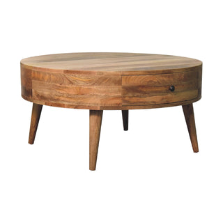 Odyssey Round Coffee Table in Mango Wood with Oak Finish
