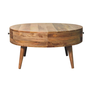 Odyssey Round Coffee Table in Mango Wood with Oak Finish