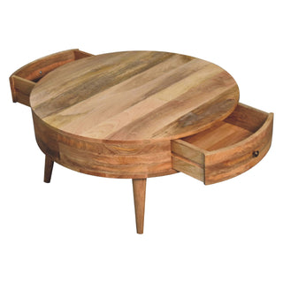 Odyssey Round Coffee Table in Mango Wood with Oak Finish