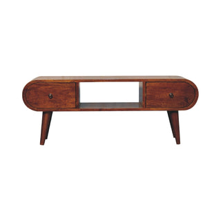 Circular 2 Drawer TV Stand, Chestnut Finish