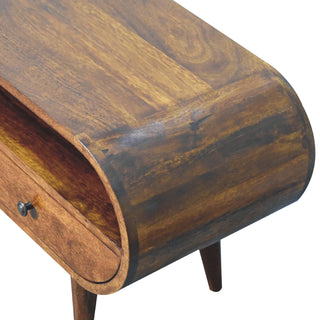 Circular TV Stand in Mango Wood with 2 Drawers and 1 Shelf, Chestnut Finish