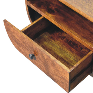 Circular TV Stand in Mango Wood with 2 Drawers and 1 Shelf, Chestnut Finish