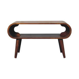 Curved Open-Shelf Coffee Table, Chestnut Finish