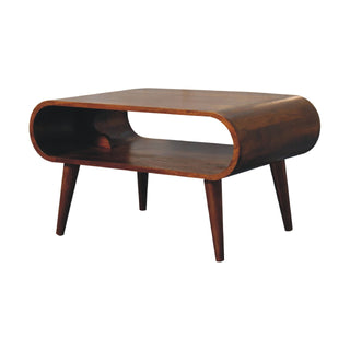 Curved Open-Shelf Coffee Table, Chestnut Finish