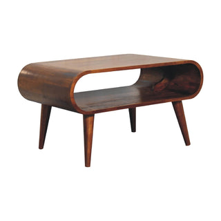 Curved Open-Shelf Coffee Table, Chestnut Finish