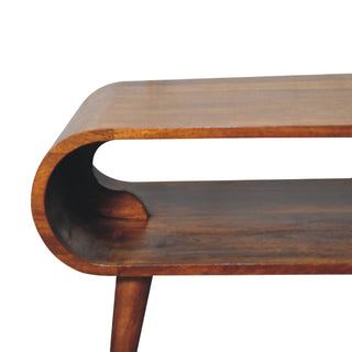 Curved Open-Shelf Coffee Table, Chestnut Finish
