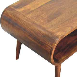 Curved Open-Shelf Coffee Table, Chestnut Finish