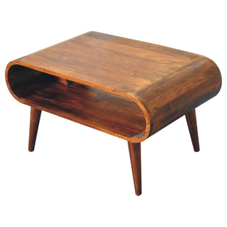 Curved Open-Shelf Coffee Table, Chestnut Finish