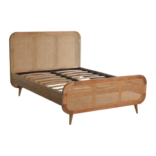 Mango Wood and Rattan Bed, Oak Finish