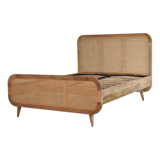 Mango Wood and Rattan Bed, Oak Finish