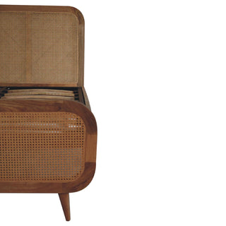 Mango Wood and Rattan Bed, Oak Finish