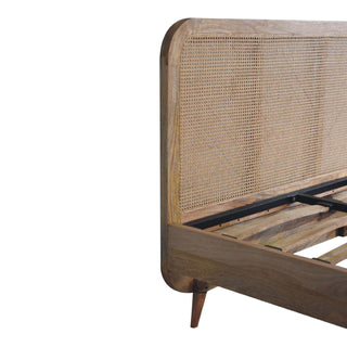 Mango Wood and Rattan Bed, Oak Finish