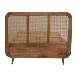Mango Wood and Rattan Bed, Oak Finish