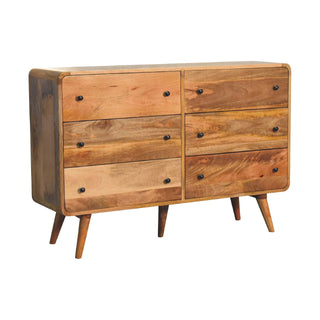 Wide 6-Drawer Chest in Mango Wood with Oak Finish