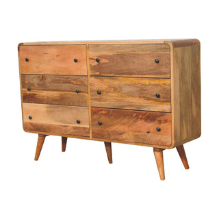Wide 6-Drawer Chest in Mango Wood with Oak Finish