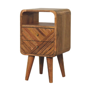 Mango Wood Lille Narrow 2-Drawer Bedside Table, Oak Finish