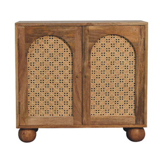 Mango Wood and Rattan Cabinet with Ball Legs