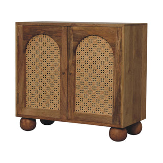 Mango Wood and Rattan Cabinet with Ball Legs