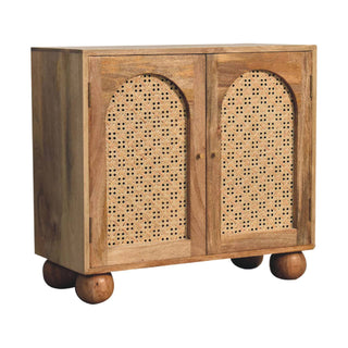 Mango Wood and Rattan Cabinet with Ball Legs
