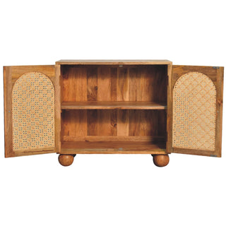 Mango Wood and Rattan Cabinet with Ball Legs