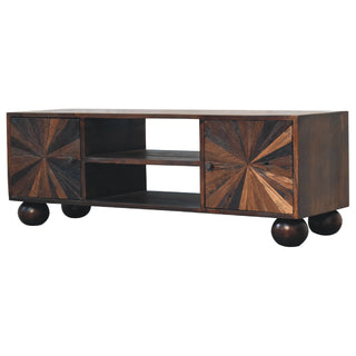 Sunrise Carved Media Unit, Mango Wood in Walnut Finish