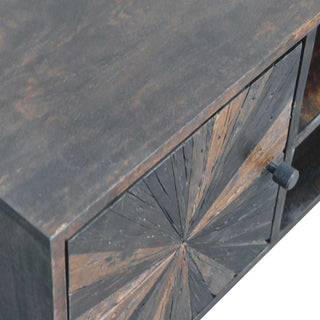 Sunrise Carved Media Unit, Mango Wood in Walnut Finish