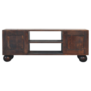 Sunrise Carved Media Unit, Mango Wood in Walnut Finish