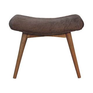 Faux Fur Upholstered Curved Bench with Mango Wood Frame