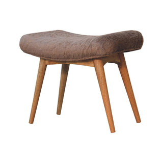 Faux Fur Upholstered Curved Bench with Mango Wood Frame